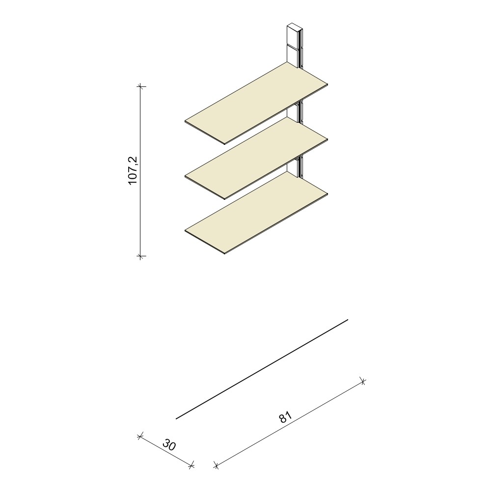 Bücherregal - Prime (M) 81 - Anbauelement - Maß: 81 x 107,2 x 30 cm (B x H x T)