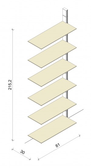 Bücherregal - Prime (XL) 81 - Anbauelement -Maß: 81 x 215,2 x 30 cm (B x H x T)