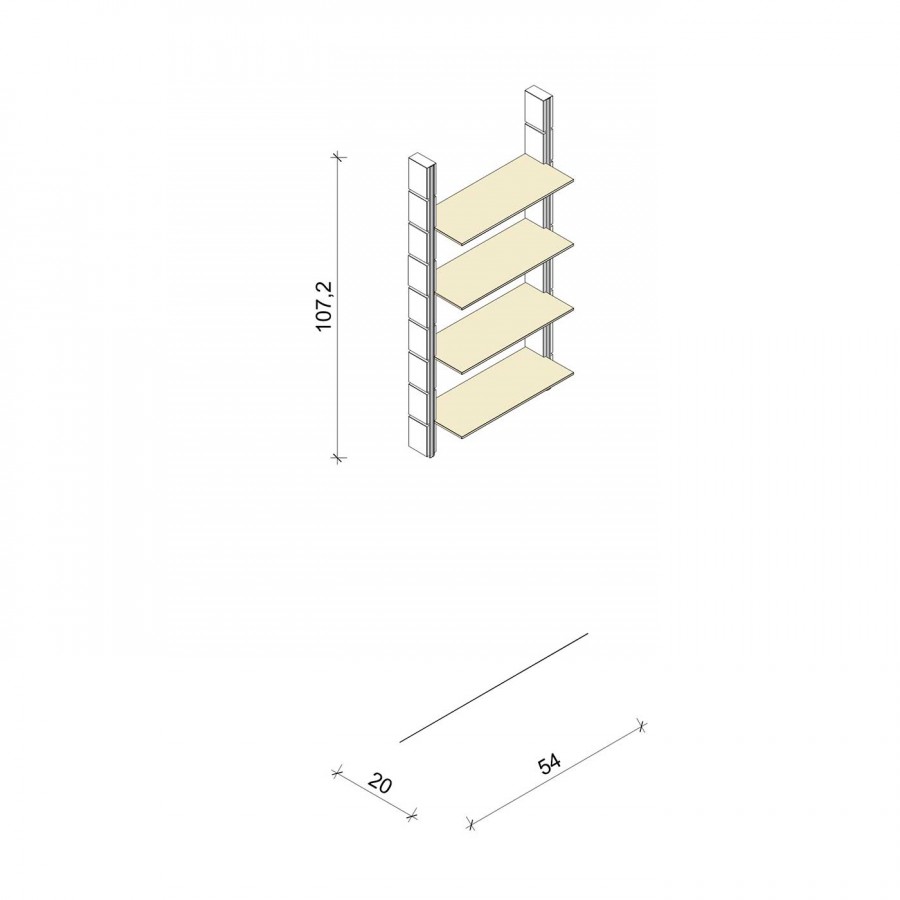 Bücherregal - Basic (M) 54 - Maß: 54 x 107,2 x 20 cm (B x H x T)