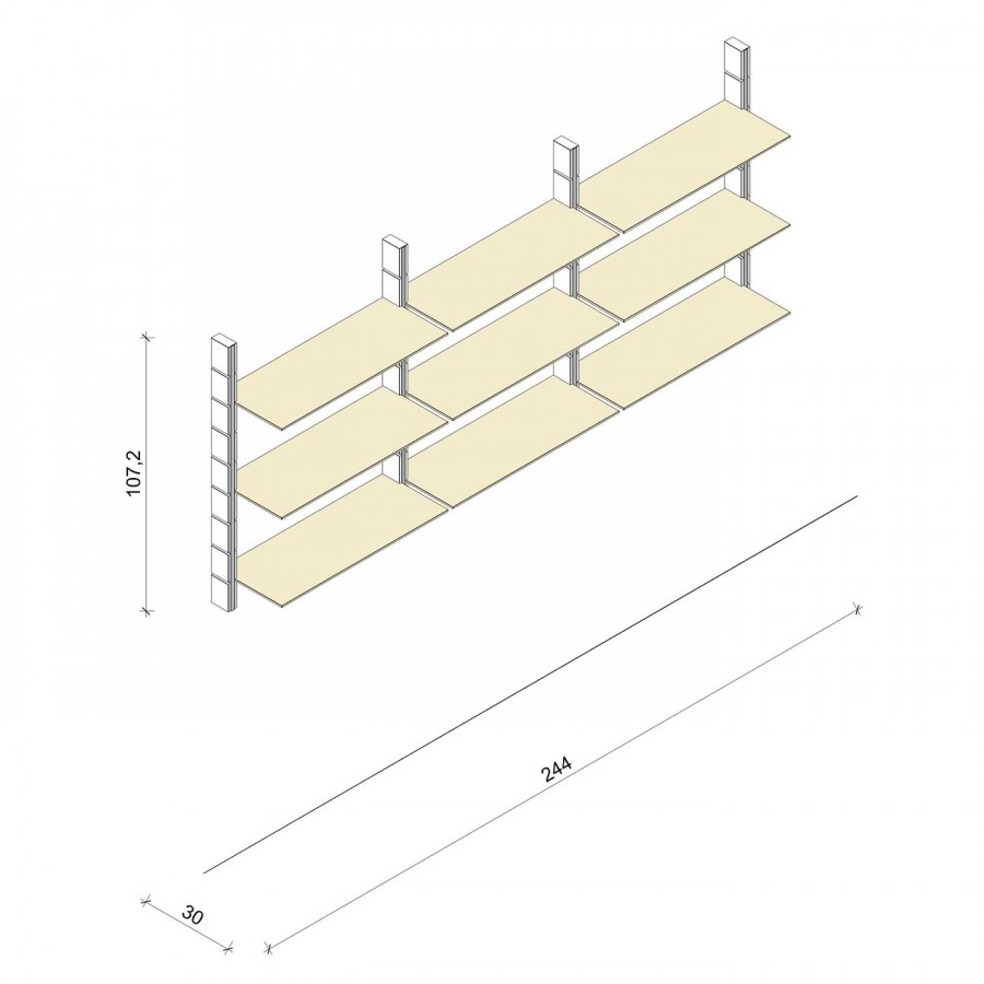 Bücherregal - Prime (M) 244 - Maß: 244 x 107,2 x 30 cm (B x H x T)