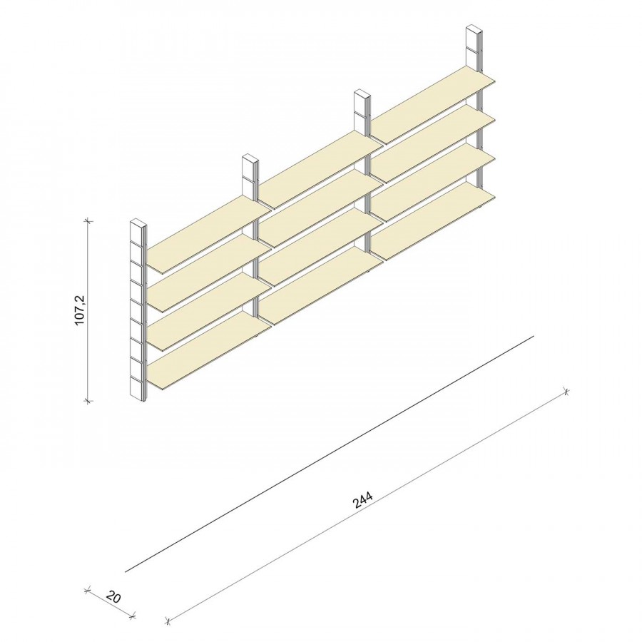 Bücherregal - Classic (M) 244 - Maß: 244 x 107,2 x 20 cm (B x H x T)