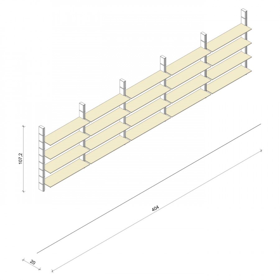 Bücherregal - Classic (M) 404 - Maß: 404 x 107,2 x 20 cm (B x H x T)