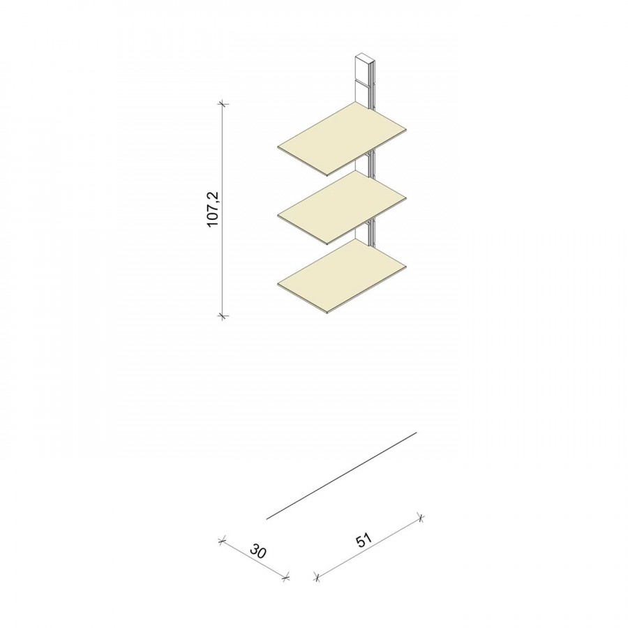 Bücherregal - Comfort (M) 51 - Anbauelement - Maß: 51 x 107,2 x 30 cm (B x H x T)