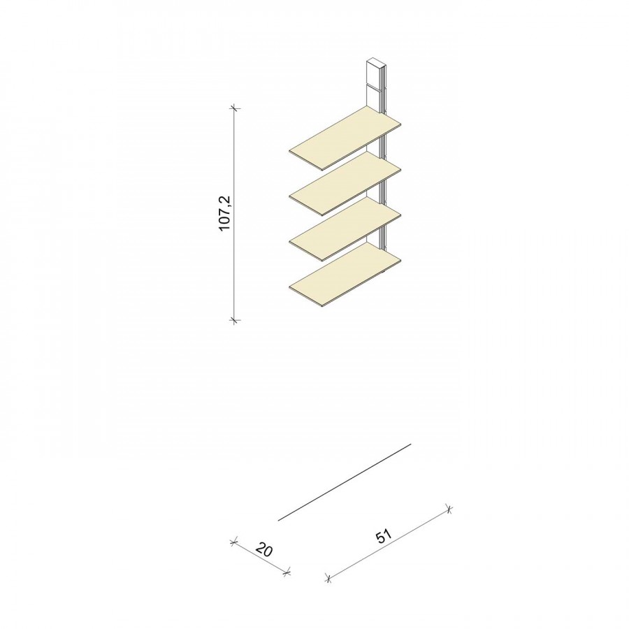 Bücherregal - Basic (M) - Anbauelement - Maß: 51 x 107,2 x 20 cm (B x H x T)
