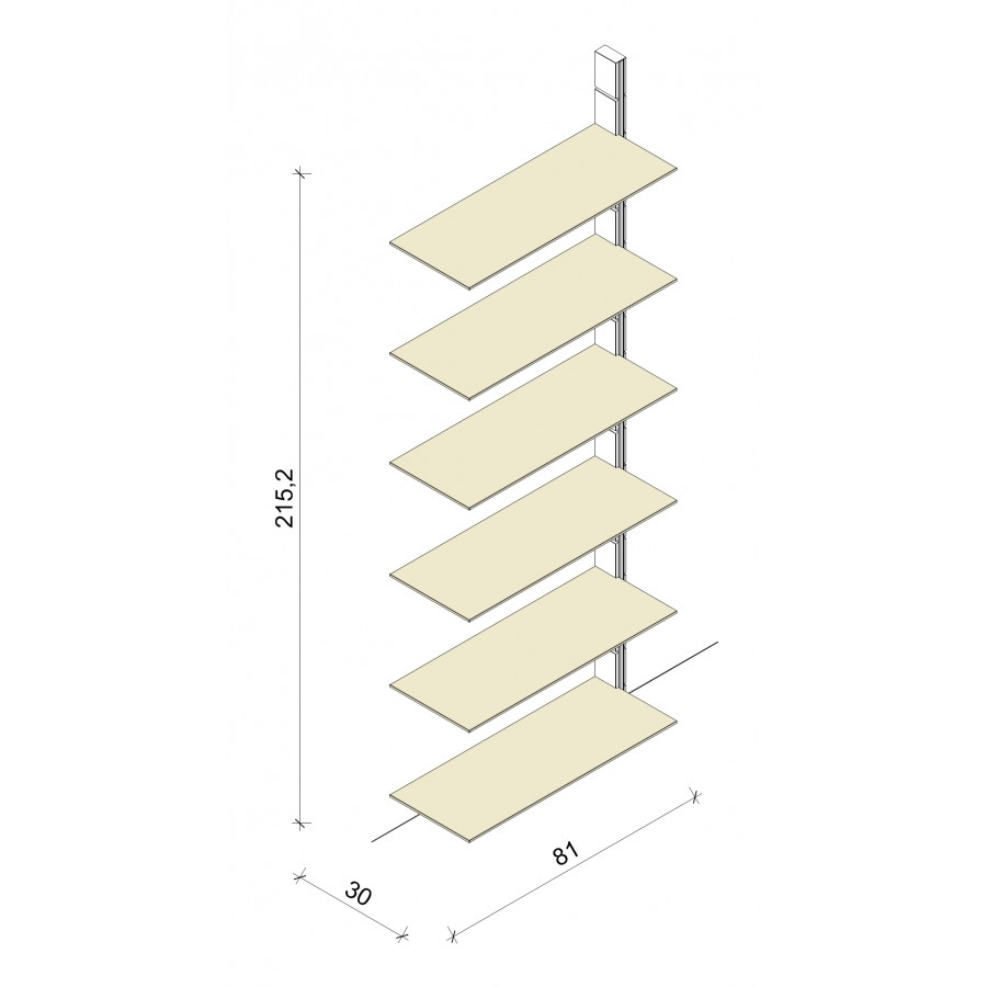 Bücherregal - Prime (XL) 81 - Anbauelement -Maß: 81 x 215,2 x 30 cm (B x H x T)