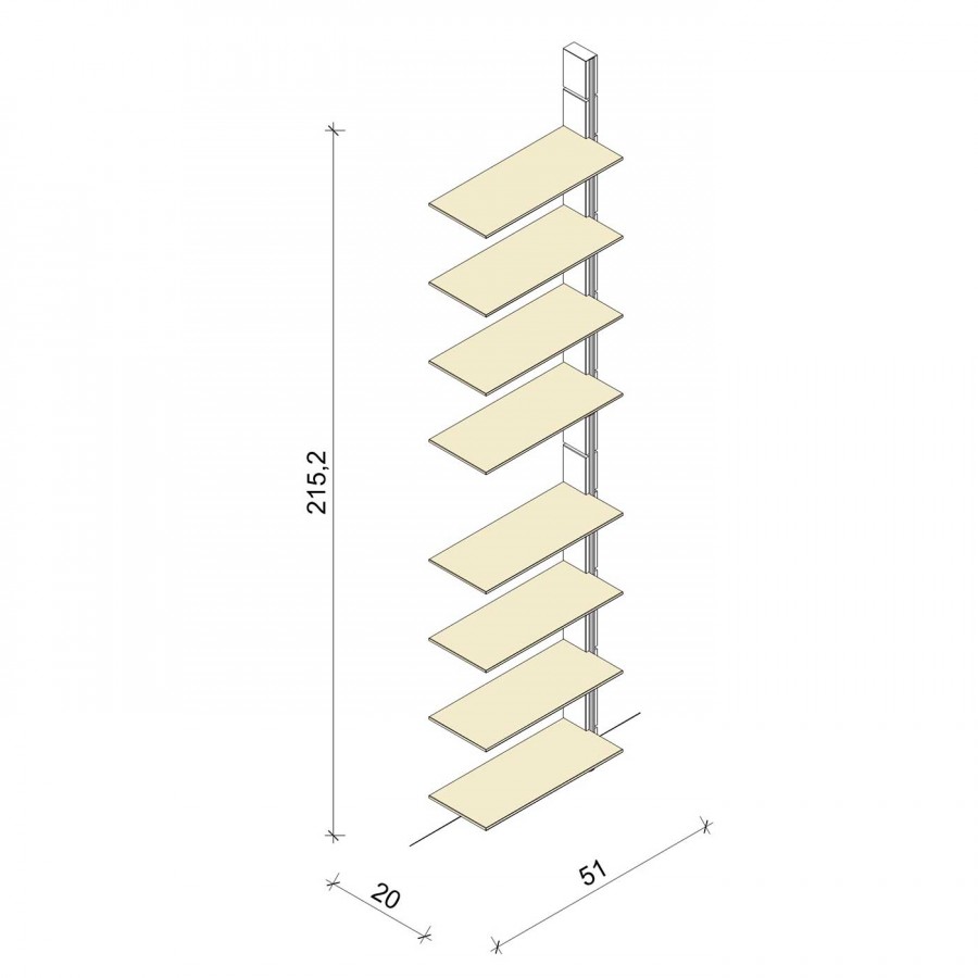 Bücherregal - Basic (XL) 51 - Anbauelement - Maß: 51 x 215,2 x 20 cm (B x H x T)