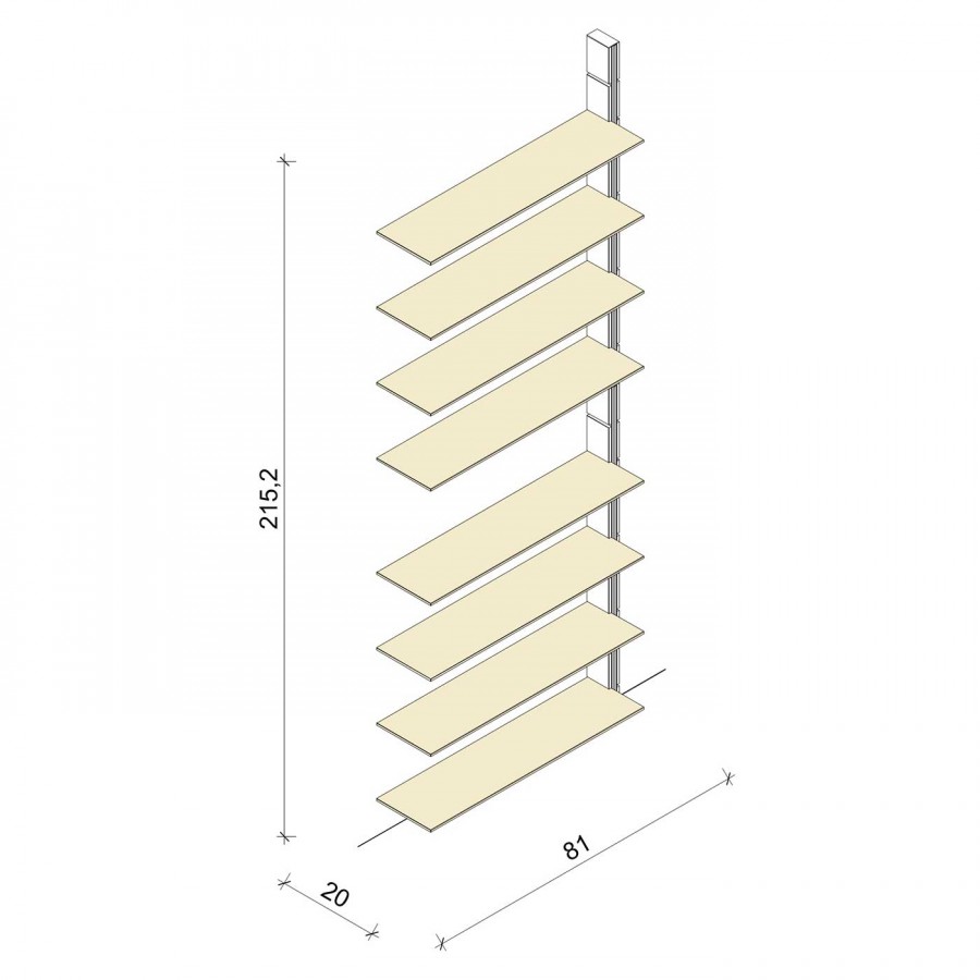 Bücherregal - Classic (XL) 81 - Anbauelement - Maß: 81 x 215,2 x 20 cm (B x H x T)
