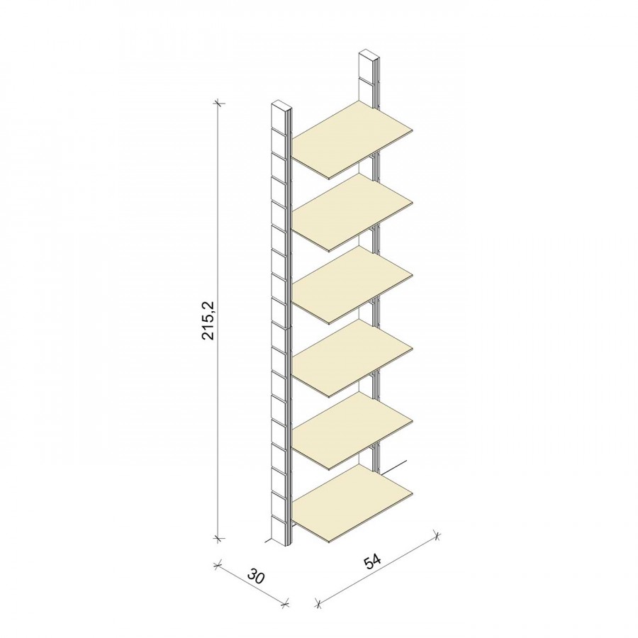 Bücherregal - Comfort (XL) 54 - Maß: 54 x 215,2 x 30 cm (B x H x T)