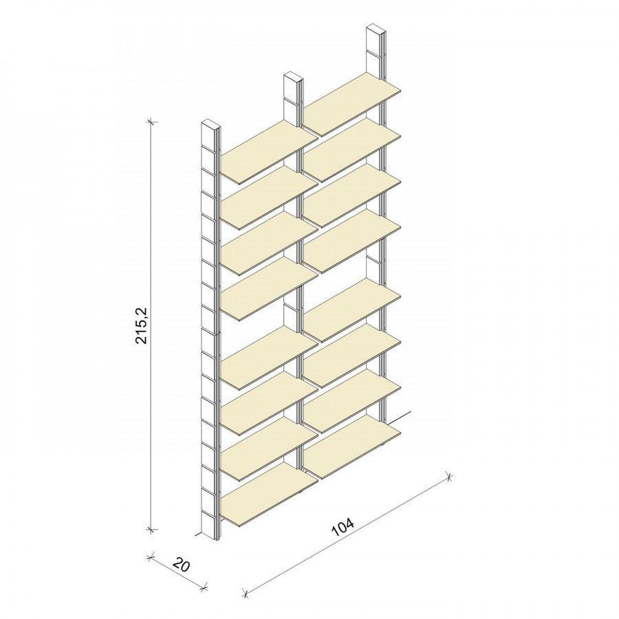 Bücherregal - Basic (XL) 104 - Maß: 104 x 215,2 x 20 cm (B x H x T)