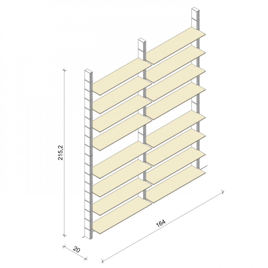 Bücherregal - Classic (XL) 164 - Maß: 164 x 215,2 x 20 cm (B x H x T)