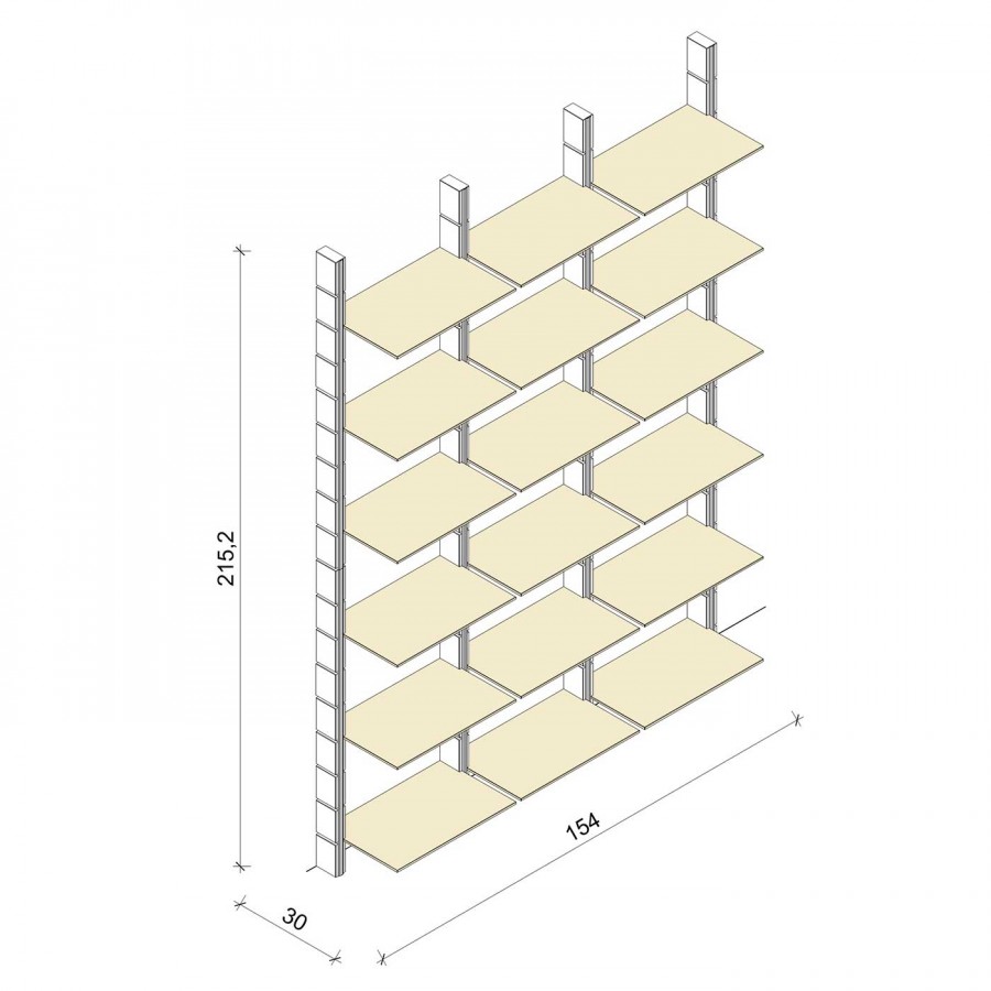 Bücherregal - Comfort (XL) 154 - Maß: 154 x 215,2 x 30 cm (B x H x T)