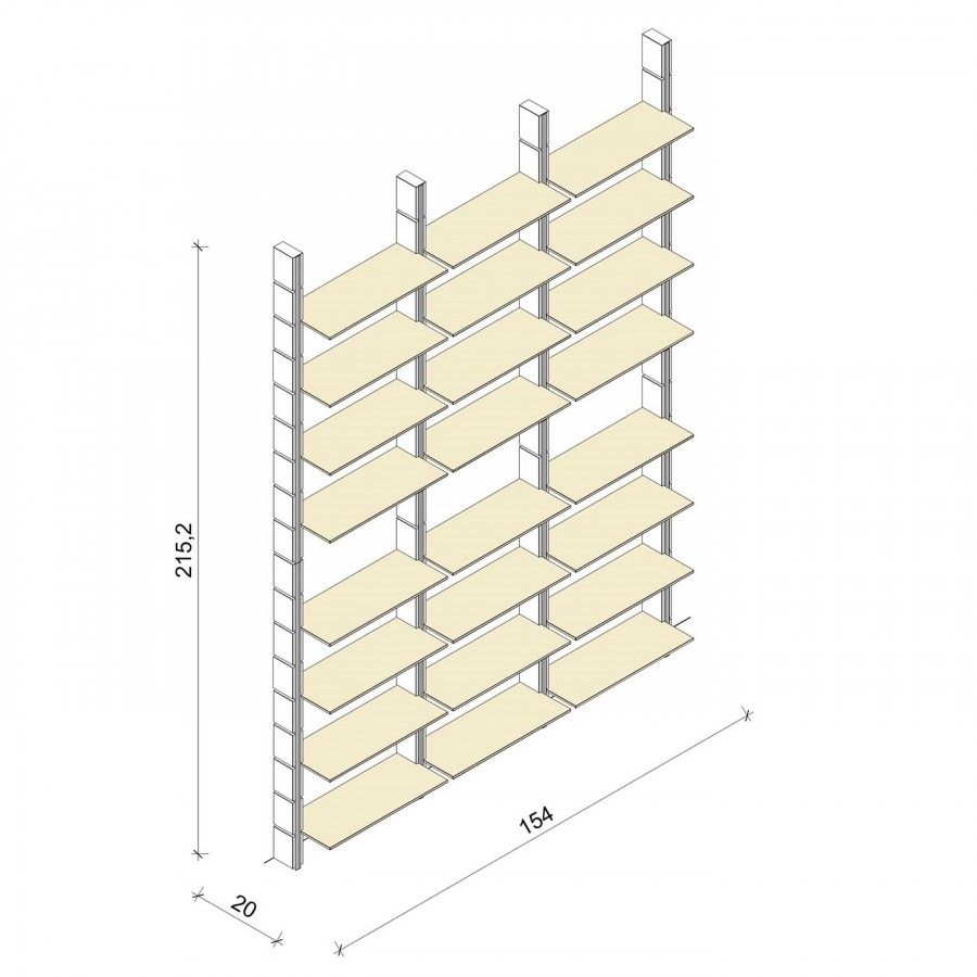 Bücherregal - Basic (XL) 154 - Maß: 154 x 215,2 x 20 cm (B x H x T)