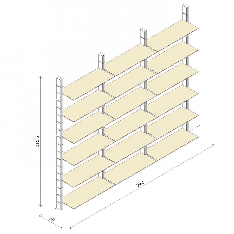 Bücherregal - Prime (XL) 244 - Maß: 244 x 215,2 x 30 cm (B x H x T)