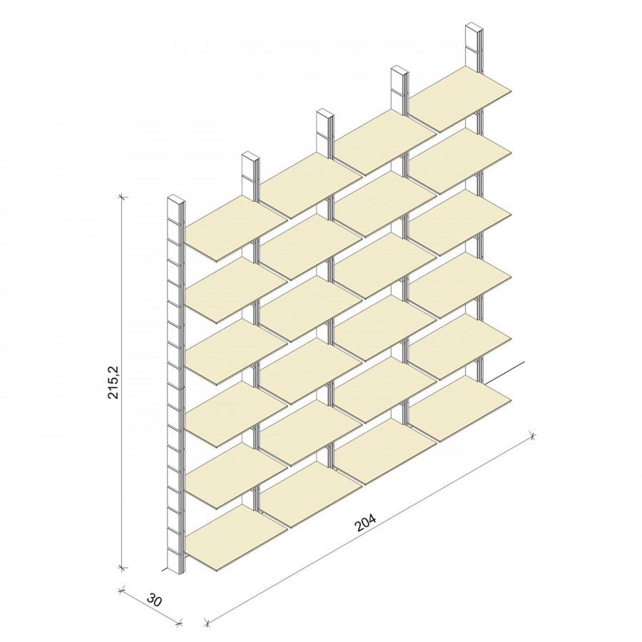 Bücherregal - Comfort (XL) 204 - Maß: 204 x 215,2 x 30 cm (B x H x T)