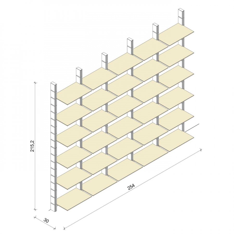 Bücherregal - Comfort (XL) 254 - Maß: 254 x 215,2 x 30 cm (B x H x T)