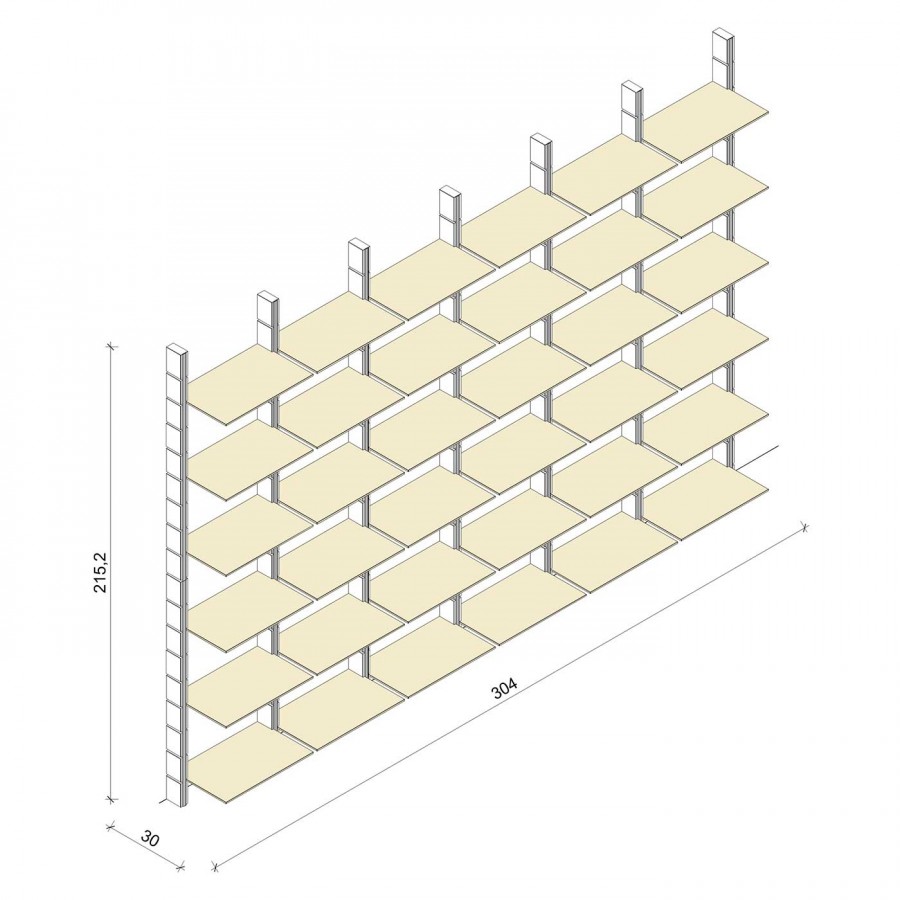 Bücherregal - Comfort (XL) 304 - Maß: 304 x 215,2 x 30 cm (B x H x T)